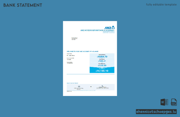 Beispielvorschau eines Kontoauszugs der ANZ-Bank (Australien), Version 2